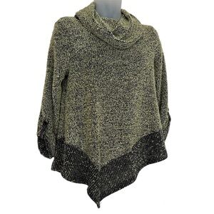 WOMEN’S LONG GREEN SWEATER COWL NECK ROLL TAB SLEEVES SIZE SMALL